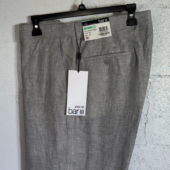 Bar III Men's Slim-Fit 100% Linen Suit Pants, Grey 34X30 $135 - Picture 1 of 8